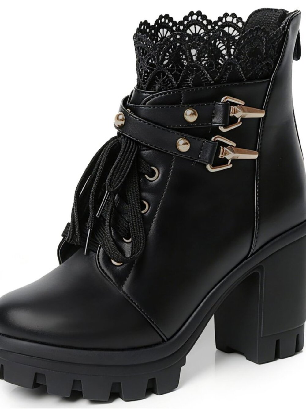 Goth Boots Chunky Heel Boot For Women Ankle Combat Booties Black Platform Bootie